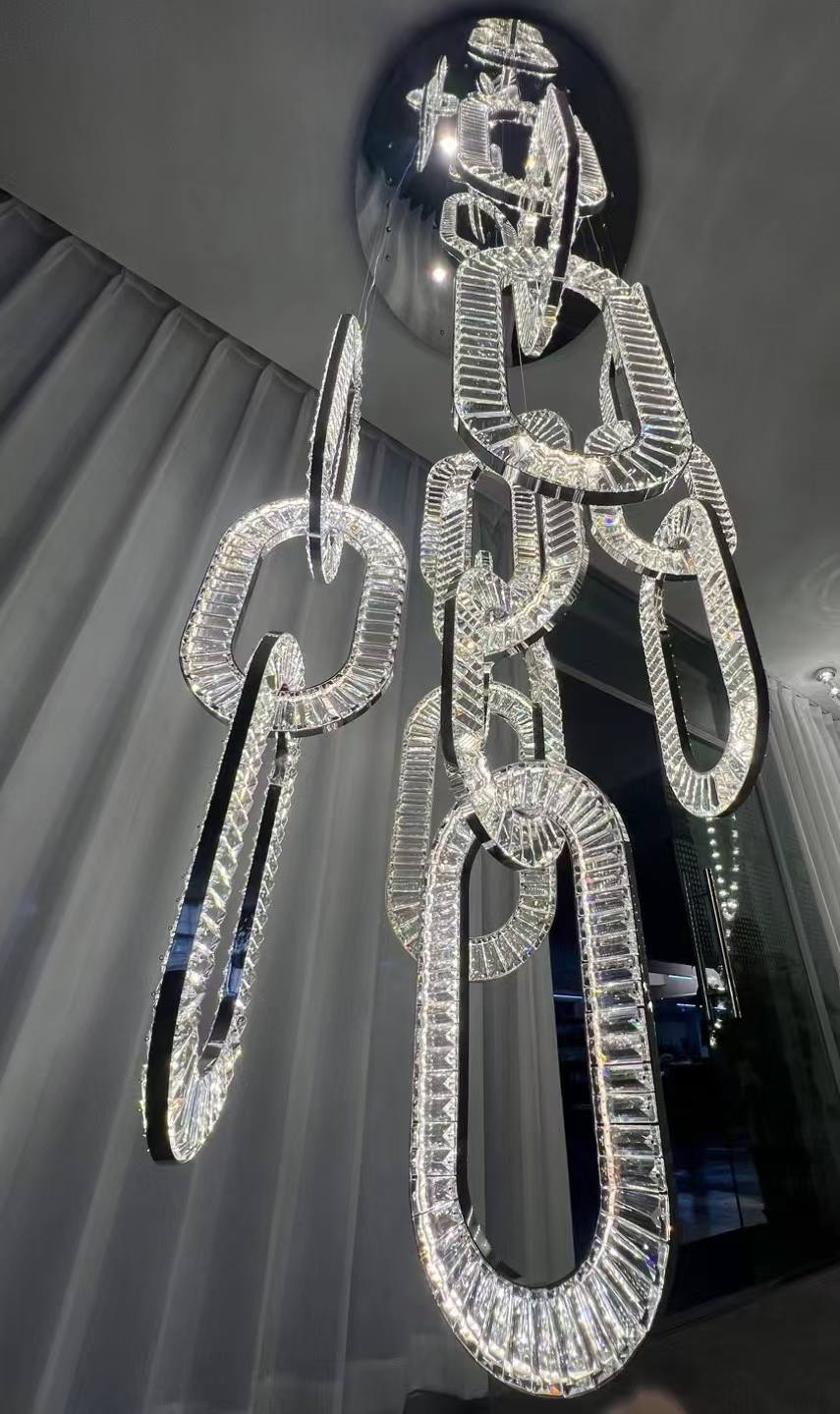 Modern Luxury Crystal Chain Cluster Chandelier for High Ceiling/Dining Room - Zelno Lighting