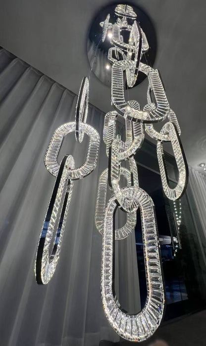 Modern Luxury Crystal Chain Cluster Chandelier for High Ceiling/Dining Room - Zelno Lighting