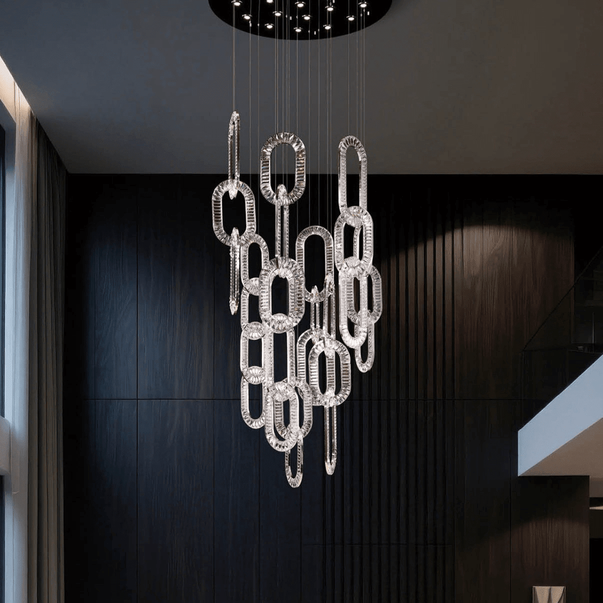 Modern Luxury Crystal Chain Cluster Chandelier for High Ceiling/Dining Room - Zelno Lighting