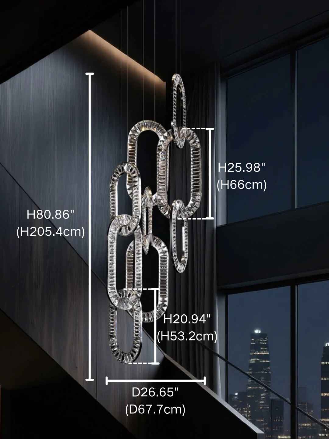Modern Luxury Crystal Chain Cluster Chandelier for High Ceiling/Dining Room - Zelno Lighting