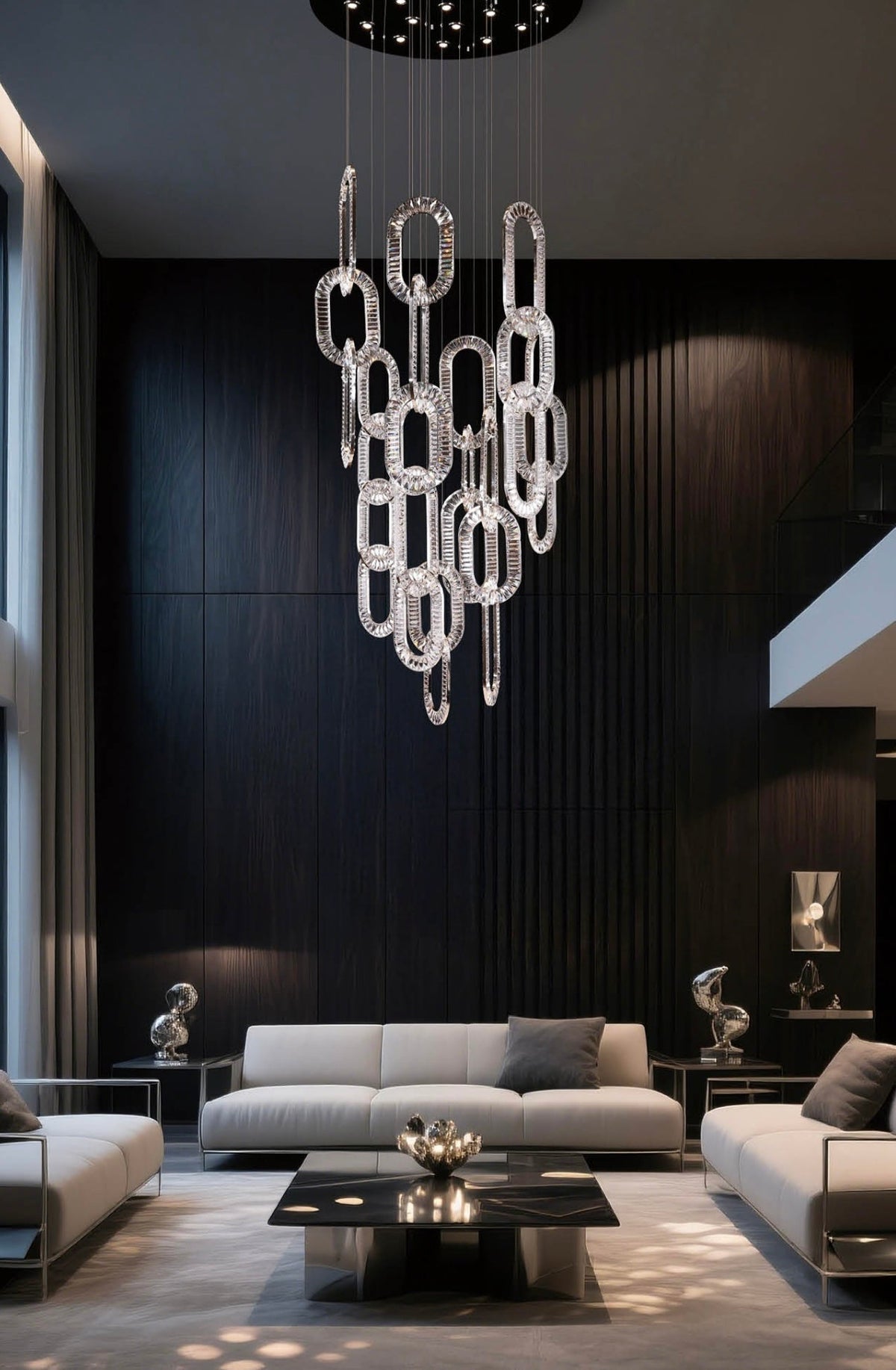Modern Luxury Crystal Chain Cluster Chandelier for High Ceiling/Dining Room - Zelno Lighting