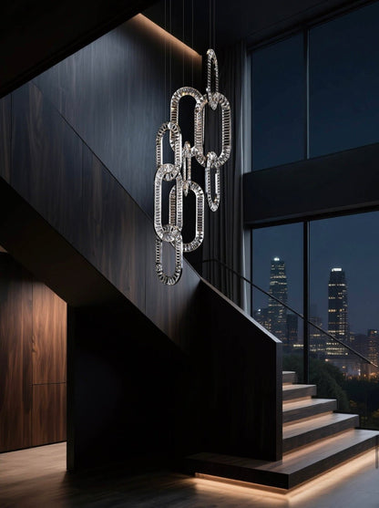 Modern Luxury Crystal Chain Cluster Chandelier for High Ceiling/Dining Room - Zelno Lighting