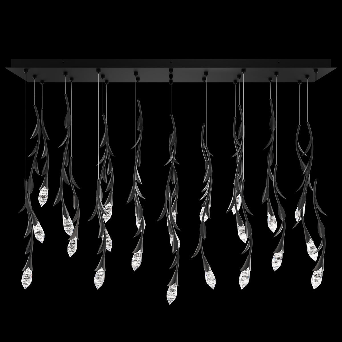 Modern Luxury Floating Branches Floral Crystal Chandelier with Rectangular Canopy for High-ceiling - Zelno Lighting