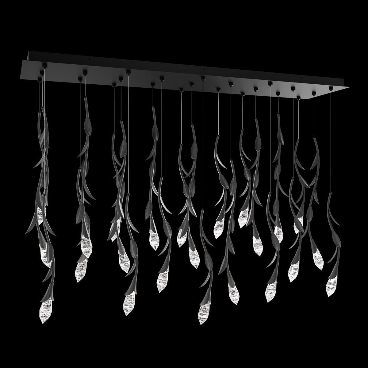 Modern Luxury Floating Branches Floral Crystal Chandelier with Rectangular Canopy for High-ceiling - Zelno Lighting