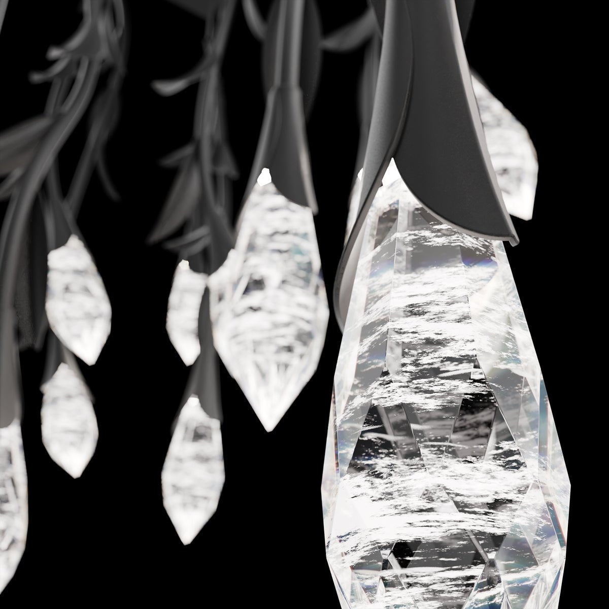 Modern Luxury Floating Branches Floral Crystal Chandelier with Rectangular Canopy for High-ceiling - Zelno Lighting