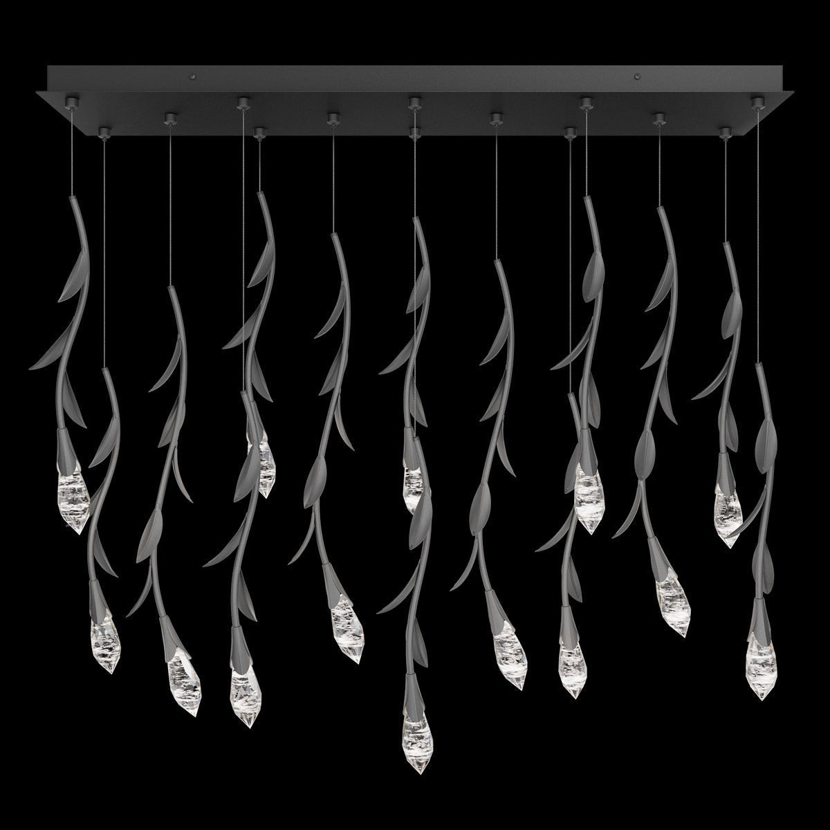 Modern Luxury Floating Branches Floral Crystal Chandelier with Rectangular Canopy for High-ceiling - Zelno Lighting