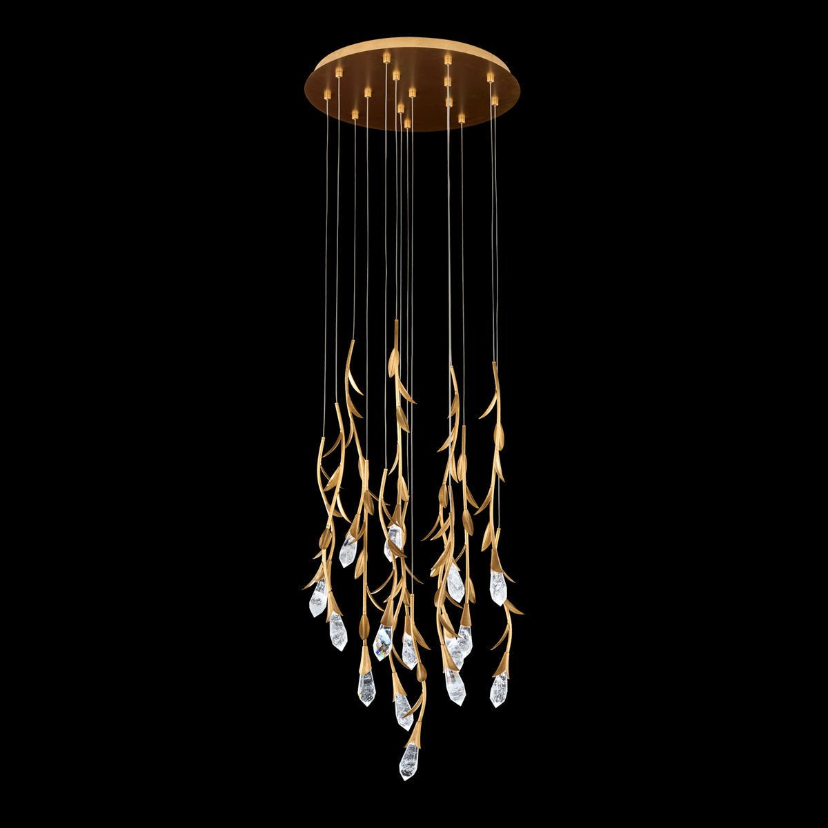 Modern Luxury Floating Branches Floral Crystal Chandelier with Round Canopy for High-ceiling - Zelno Lighting