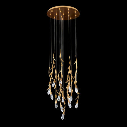 Modern Luxury Floating Branches Floral Crystal Chandelier with Round Canopy for High-ceiling - Zelno Lighting