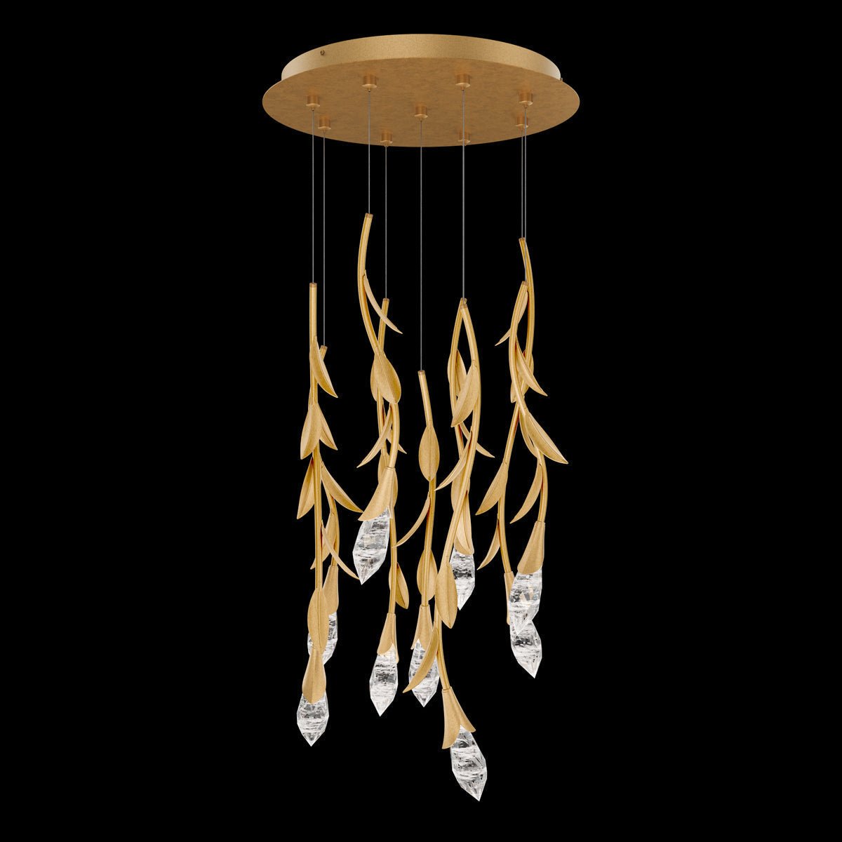 Modern Luxury Floating Branches Floral Crystal Chandelier with Round Canopy for High-ceiling - Zelno Lighting