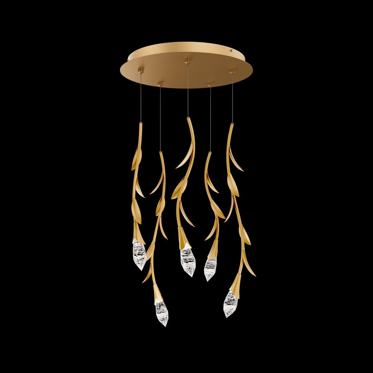Modern Luxury Floating Branches Floral Crystal Chandelier with Round Canopy for High-ceiling - Zelno Lighting