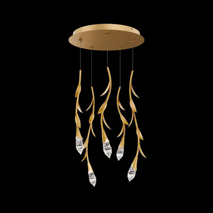Modern Luxury Floating Branches Floral Crystal Chandelier with Round Canopy for High-ceiling - Zelno Lighting