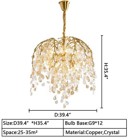 Modern Luxury Leaf Branch Glass Chandelier for Living/Dining Room/Bedroom - Zelno Lighting