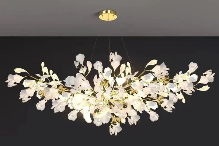 Modern Luxury Linear Ginkgo Ceramic Chandelier for Dining Room/Kitchen Island - Zelno Lighting