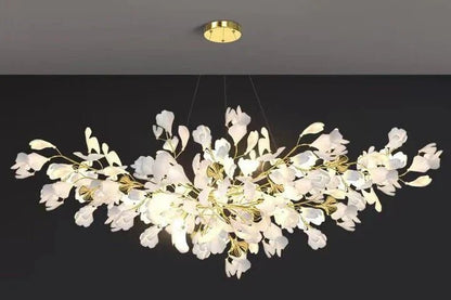 Modern Luxury Linear Ginkgo Ceramic Chandelier for Dining Room/Kitchen Island - Zelno Lighting