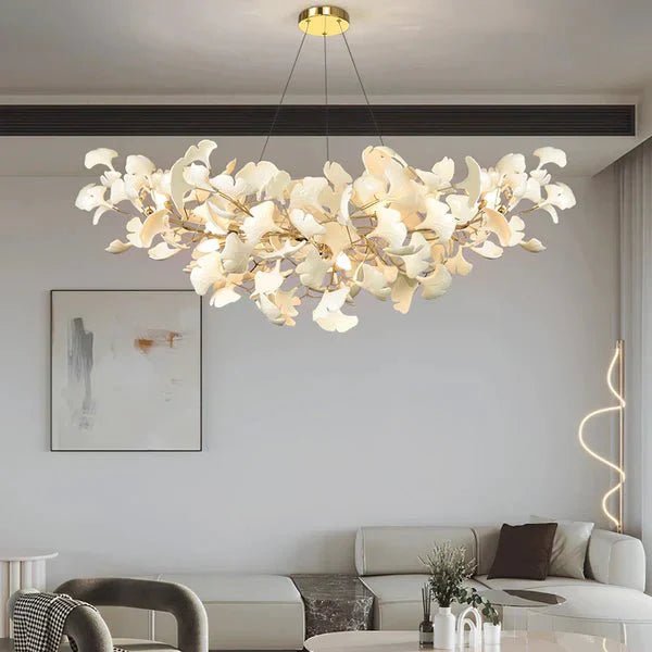 Modern Luxury Linear Ginkgo Ceramic Chandelier for Dining Room/Kitchen Island - Zelno Lighting
