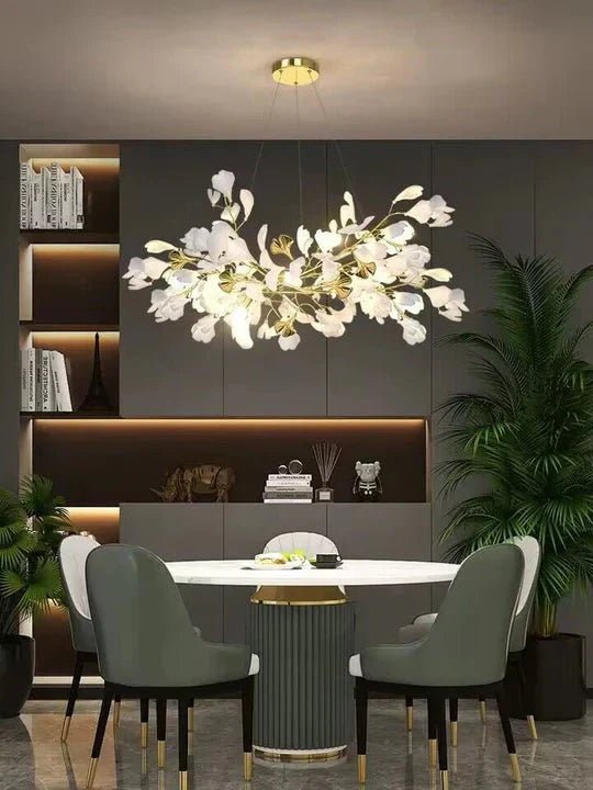 Modern Luxury Linear Ginkgo Ceramic Chandelier for Dining Room/Kitchen Island - Zelno Lighting