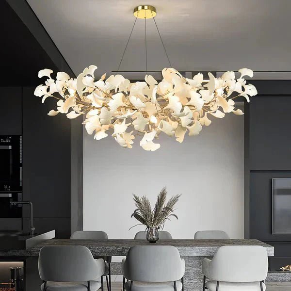 Modern Luxury Linear Ginkgo Ceramic Chandelier for Dining Room/Kitchen Island - Zelno Lighting