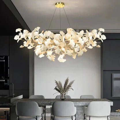 Modern Luxury Linear Ginkgo Ceramic Chandelier for Dining Room/Kitchen Island - Zelno Lighting