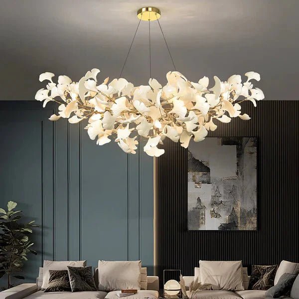 Modern Luxury Linear Ginkgo Ceramic Chandelier for Dining Room/Kitchen Island - Zelno Lighting
