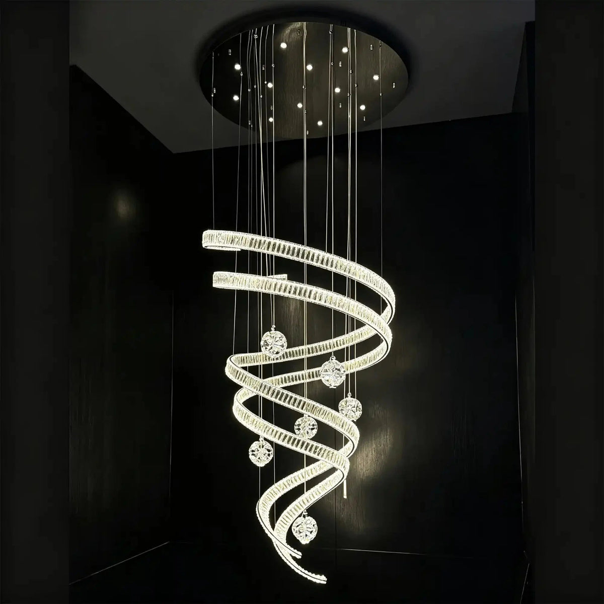 Modern Luxury Spiral Ribbon Multi-Ball Crystal Chandelier for Foyer/Staircase - Zelno Lighting