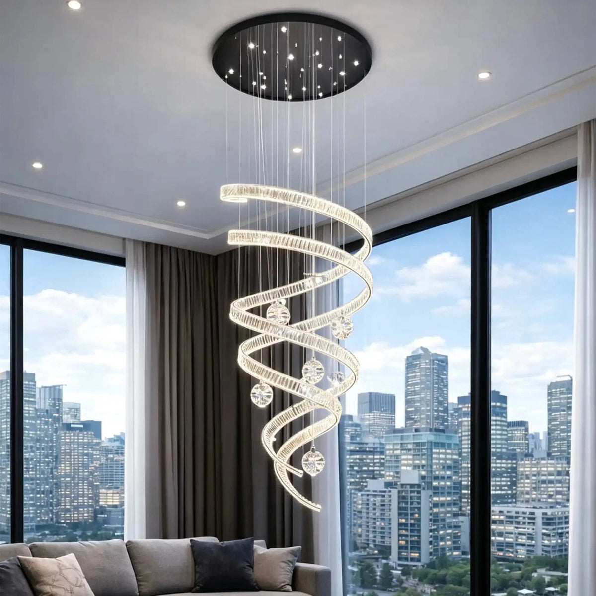 Modern Luxury Spiral Ribbon Multi-Ball Crystal Chandelier for Foyer/Staircase - Zelno Lighting
