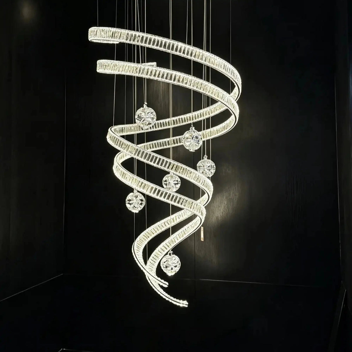 Modern Luxury Spiral Ribbon Multi-Ball Crystal Chandelier for Foyer/Staircase - Zelno Lighting