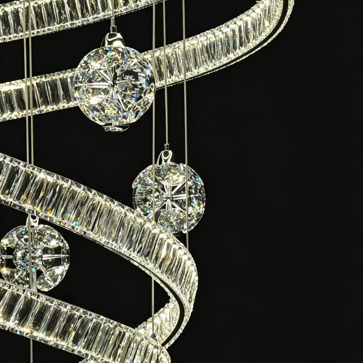 Modern Luxury Spiral Ribbon Multi-Ball Crystal Chandelier for Foyer/Staircase - Zelno Lighting