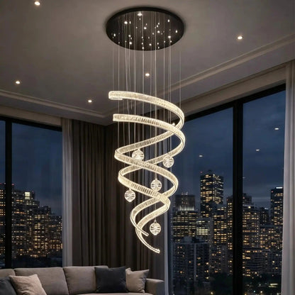Modern Luxury Spiral Ribbon Multi-Ball Crystal Chandelier for Foyer/Staircase - Zelno Lighting