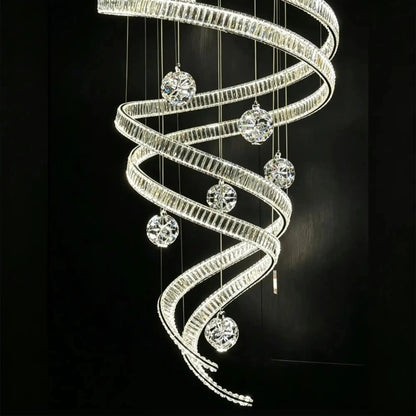 Modern Luxury Spiral Ribbon Multi-Ball Crystal Chandelier for Foyer/Staircase - Zelno Lighting