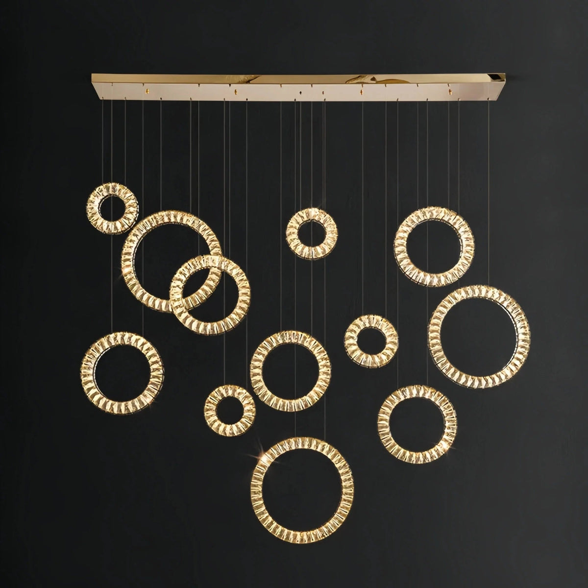 Modern Multi Gold Donuts Shape Crystal Chandelier Ring Round Light Fixture for Foyer Staircase - Zelno Lighting