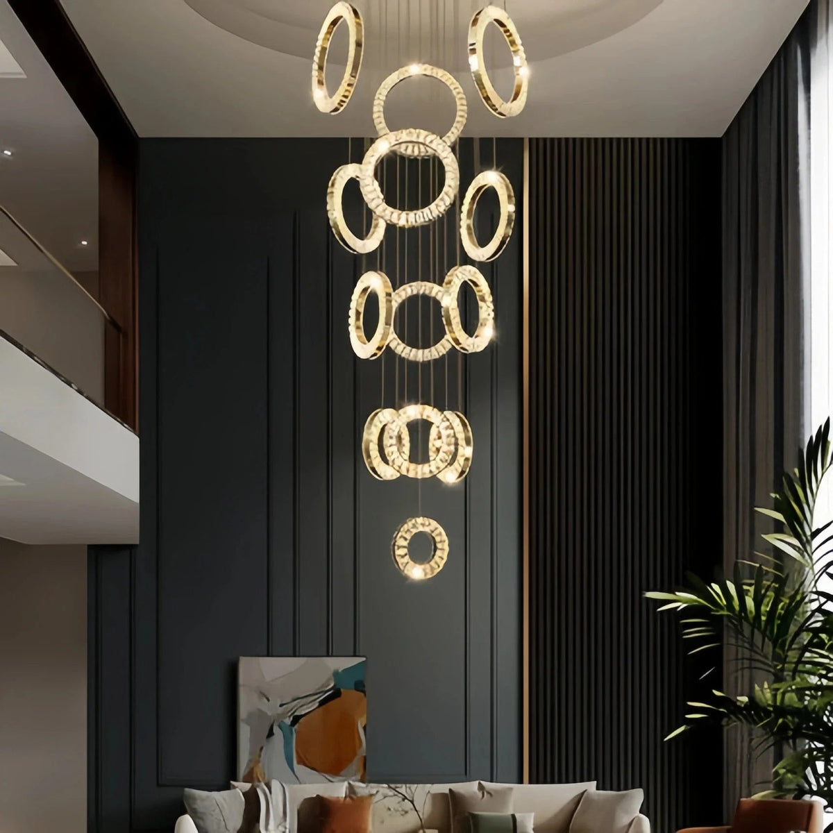 Modern Multi Gold Donuts Shape Crystal Chandelier Ring Round Light Fixture for Foyer Staircase - Zelno Lighting