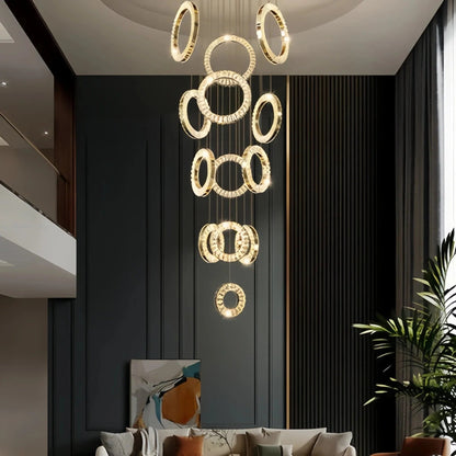 Modern Multi Gold Donuts Shape Crystal Chandelier Ring Round Light Fixture for Foyer Staircase - Zelno Lighting