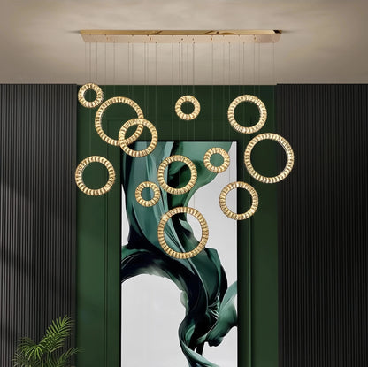 Modern Multi Gold Donuts Shape Crystal Chandelier Ring Round Light Fixture for Foyer Staircase - Zelno Lighting