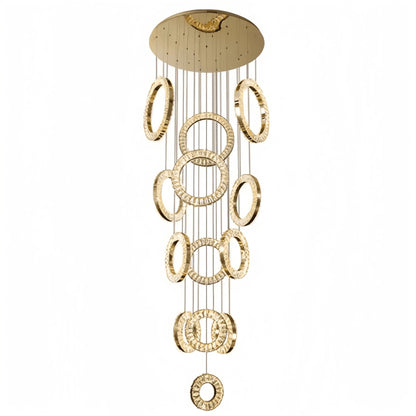 Modern Multi Gold Donuts Shape Crystal Chandelier Ring Round Light Fixture for Foyer Staircase - Zelno Lighting