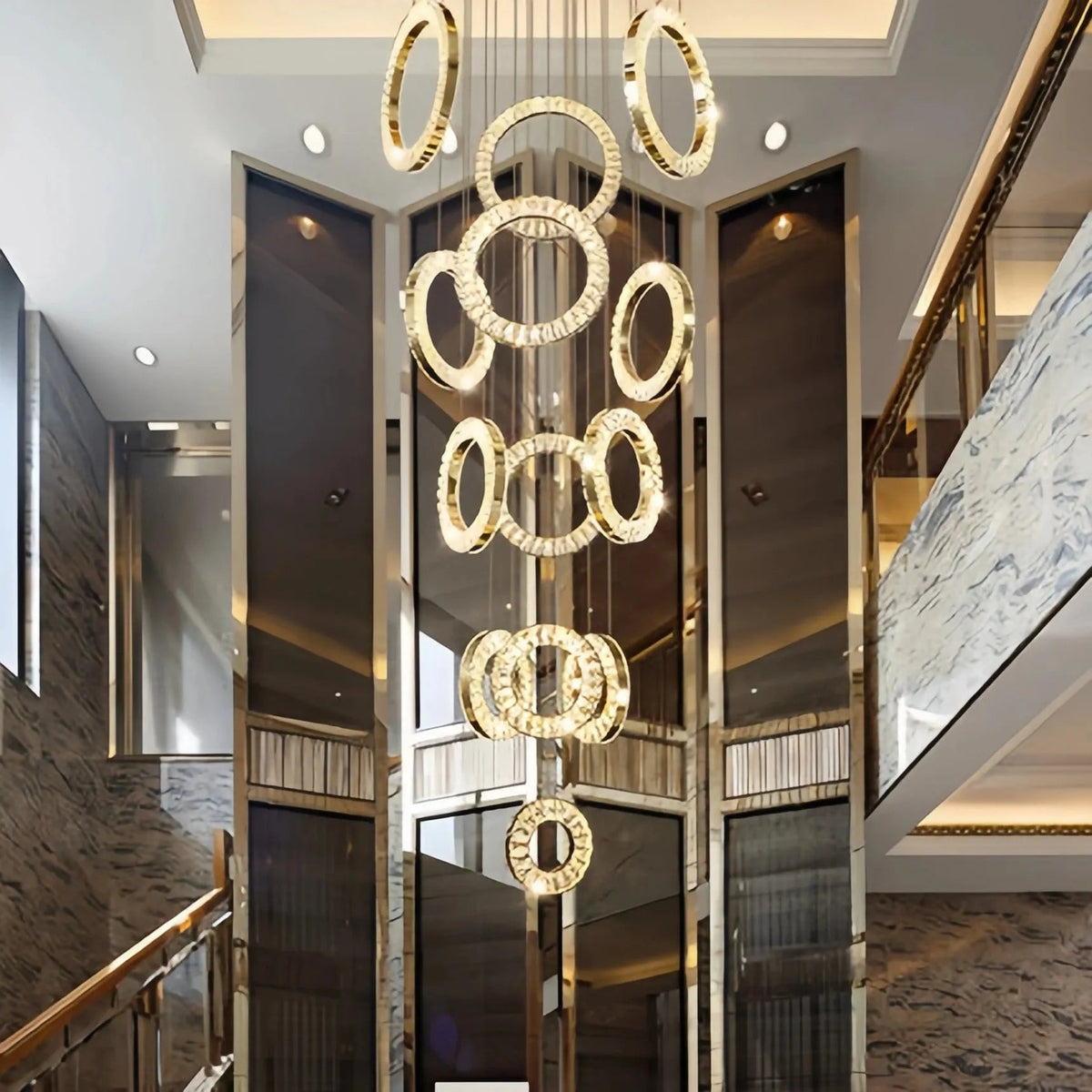 Modern Multi Gold Donuts Shape Crystal Chandelier Ring Round Light Fixture for Foyer Staircase - Zelno Lighting