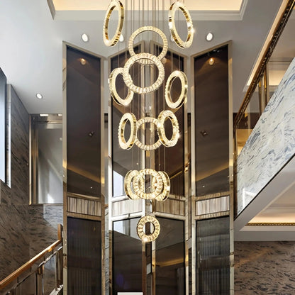 Modern Multi Gold Donuts Shape Crystal Chandelier Ring Round Light Fixture for Foyer Staircase - Zelno Lighting