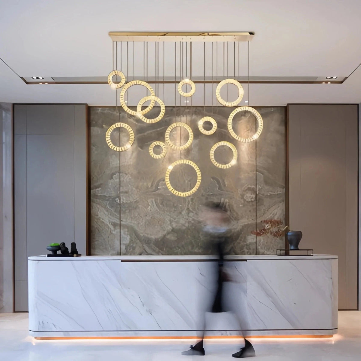 Modern Multi Gold Donuts Shape Crystal Chandelier Ring Round Light Fixture for Foyer Staircase - Zelno Lighting