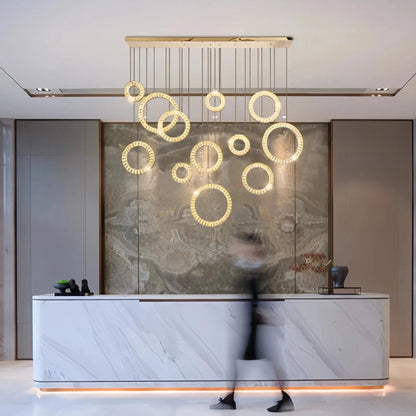 Modern Multi Gold Donuts Shape Crystal Chandelier Ring Round Light Fixture for Foyer Staircase - Zelno Lighting