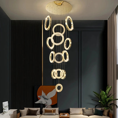 Modern Multi Gold Donuts Shape Crystal Chandelier Ring Round Light Fixture for Foyer Staircase - Zelno Lighting