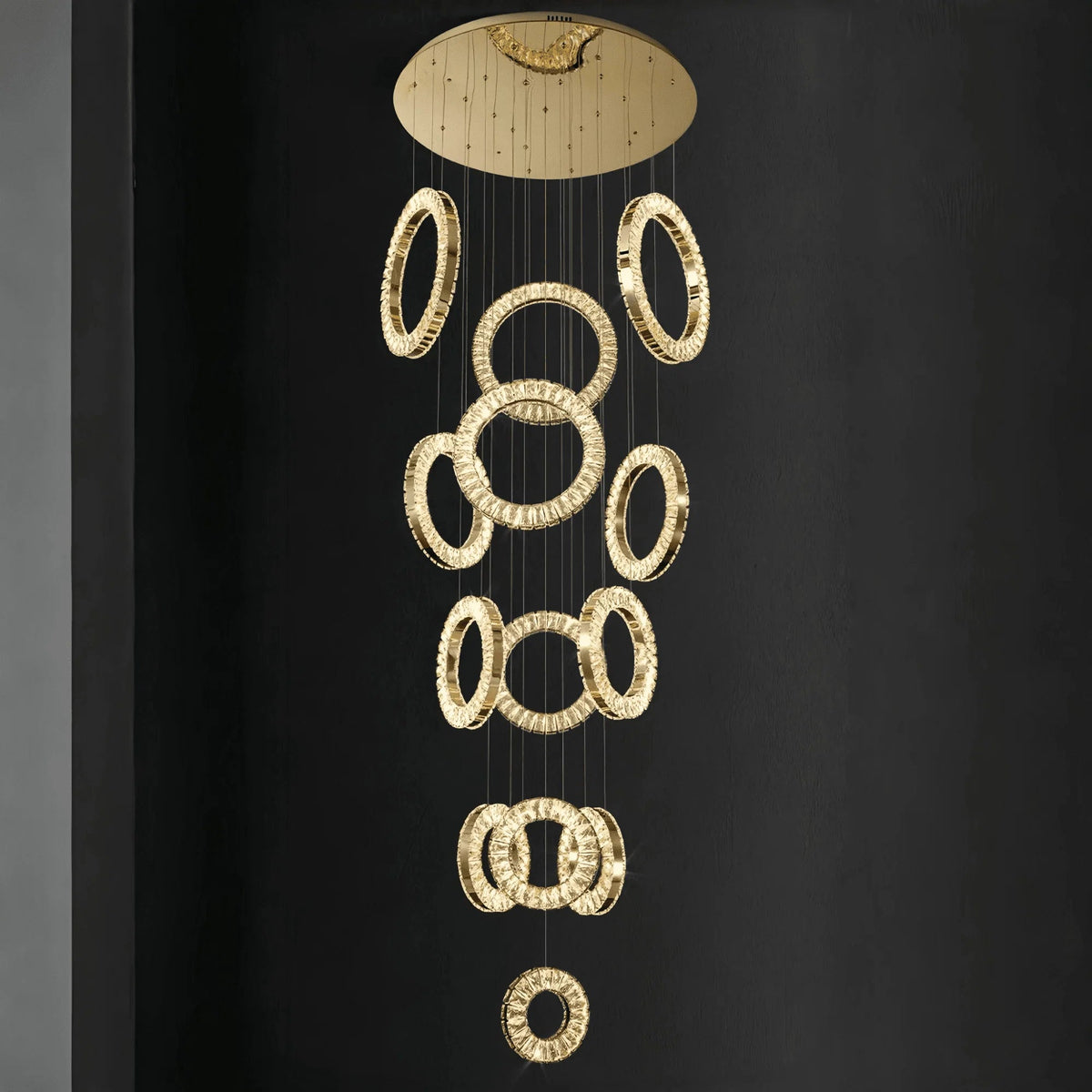 Modern Multi Gold Donuts Shape Crystal Chandelier Ring Round Light Fixture for Foyer Staircase - Zelno Lighting