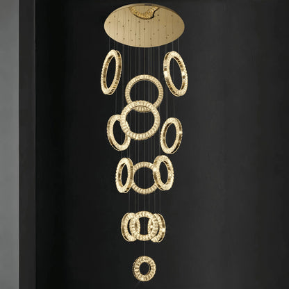 Modern Multi Gold Donuts Shape Crystal Chandelier Ring Round Light Fixture for Foyer Staircase - Zelno Lighting