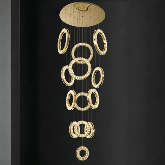 Modern Multi Gold Donuts Shape Crystal Chandelier Ring Round Light Fixture for Foyer Staircase - Zelno Lighting