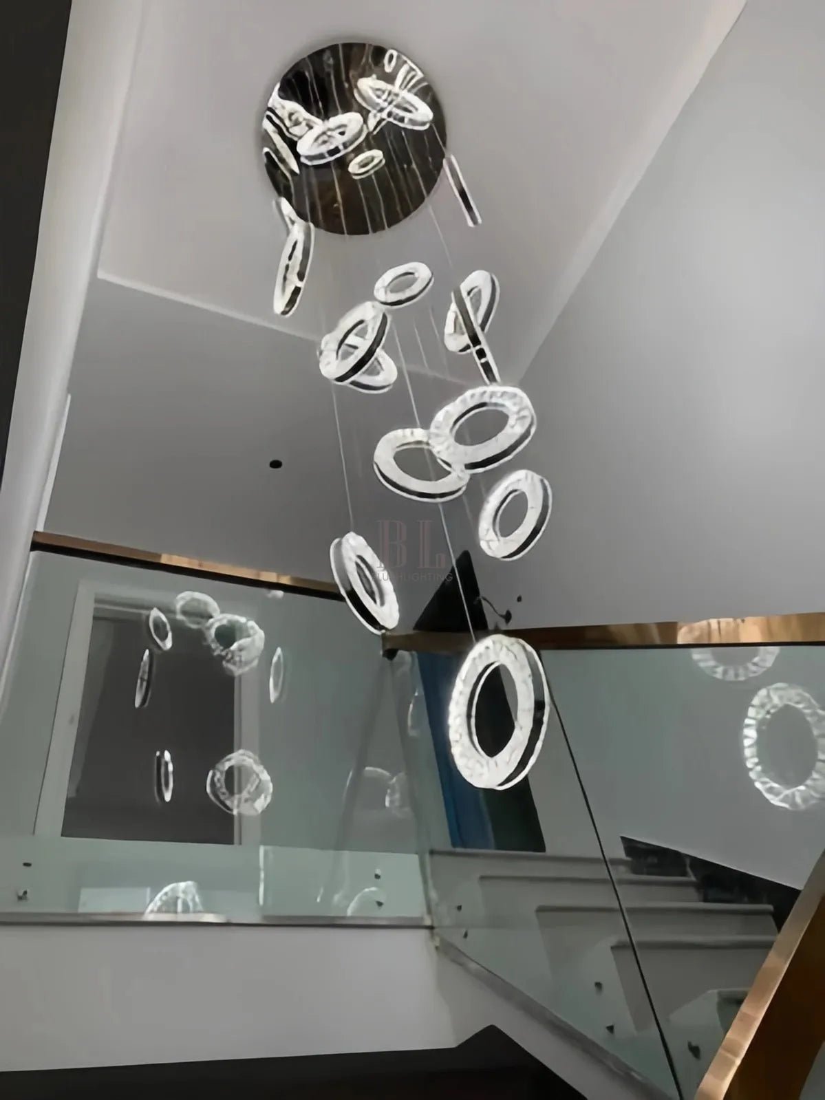 Modern Multi Gold Donuts Shape Crystal Chandelier Ring Round Light Fixture for Foyer Staircase - Zelno Lighting