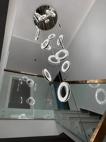 Modern Multi Gold Donuts Shape Crystal Chandelier Ring Round Light Fixture for Foyer Staircase - Zelno Lighting