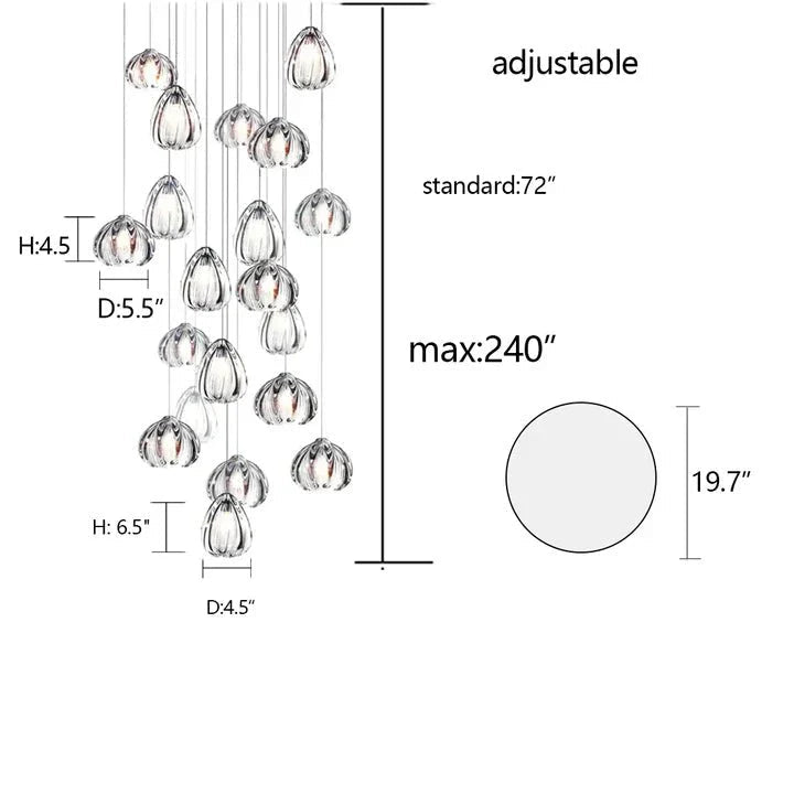 Modern Nordic Style Hand Blown Glass Pendant Crystal Chandelier For Dining Room/Living Room/Stairwell - Zelno Lighting