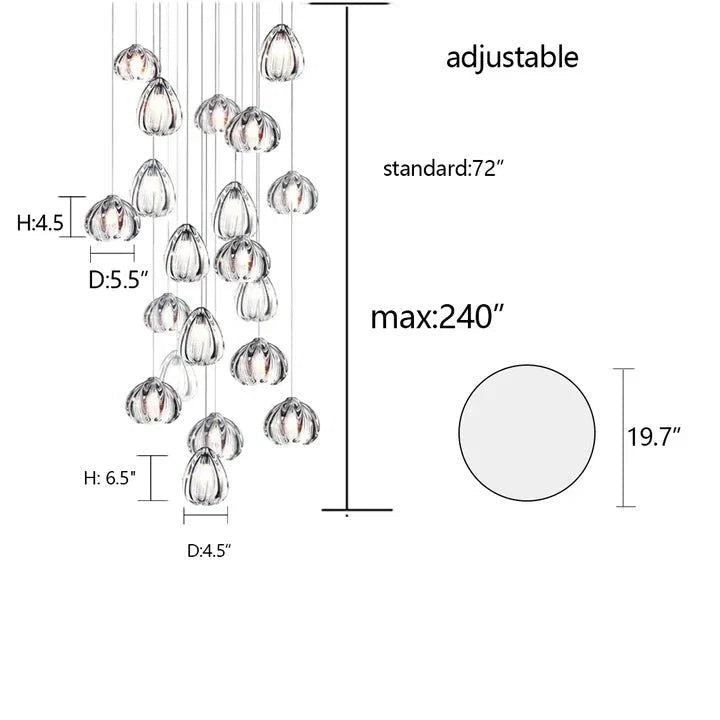 Modern Nordic Style Hand Blown Glass Pendant Crystal Chandelier for Dining Room/Living Room/Stairwell - Zelno Lighting