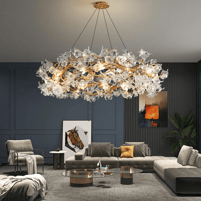 Modern Petal Crystal Round Brass Branch Chandelier - Zelno Lighting