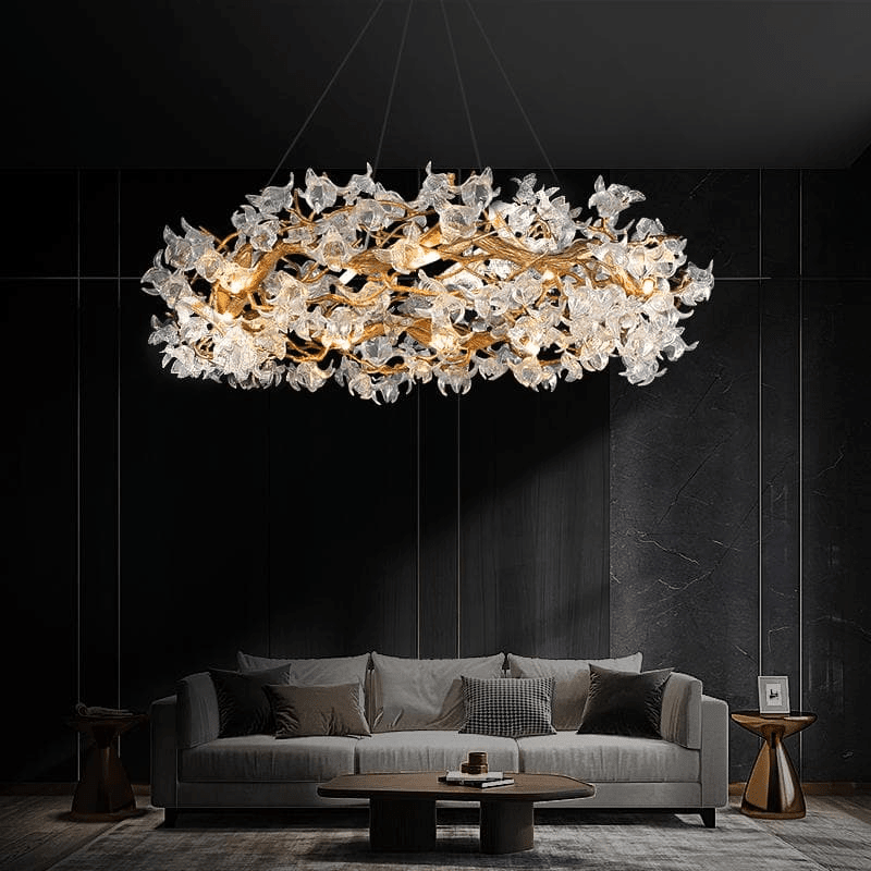 Modern Petal Crystal Round Brass Branch Chandelier - Zelno Lighting
