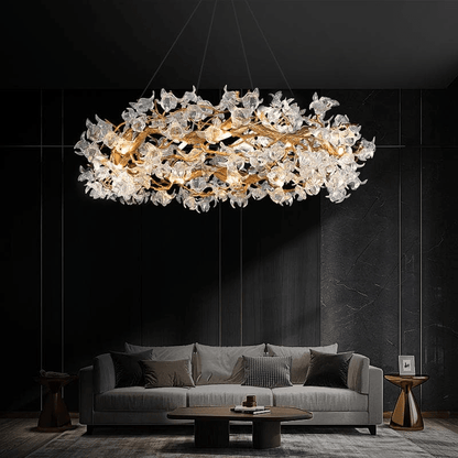 Modern Petal Crystal Round Brass Branch Chandelier - Zelno Lighting
