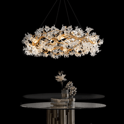 Modern Petal Crystal Round Brass Branch Chandelier - Zelno Lighting